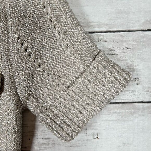 White House Black Market Silver Metallic Ecru Shimmer Sweater Jacket XXS 4/6 - Picture 6 of 8